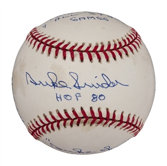Duke Snider Autographed and Inscribed Stat Baseball (PSA/DNA)